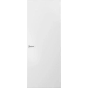Modern Solid Hidden Door with Handle | Planum 0010 Primed with Silver Hidden Frame 28" x 80" Right-hand Outswing Silver Frame | Hinges Lock Handle | Modern Wardrobe Wood Solid Doors