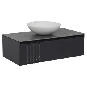 Modern Wall-Mount Bathroom Vanity with Washbasin | Manhattan Concrete Collection | Non-Toxic Fire-Resistant MDF