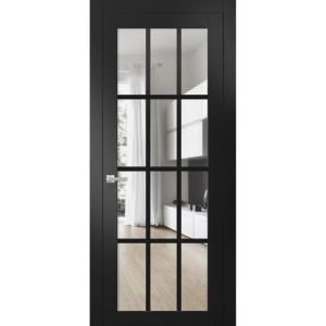 Solid Interior French | Felicia 3355 Matte Black with Clear Glass | Single Regular Panel Frame Trims Handle | Bathroom Bedroom Sturdy Doors -18" x 80"