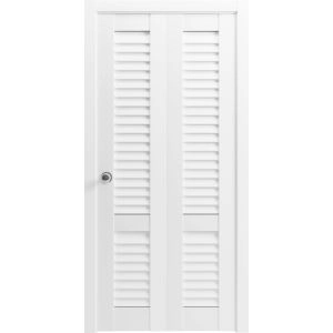Sliding Closet Bi-fold Doors 36 x 80 inches | Louver 3388 Primed Wh1te | Tracks Trims Hardware Set | Wood Solid Louvered Doors