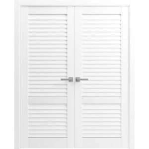 Interior Double Doors 36 x 80 inches | Louver 3388 Primed Wh1te | Wood Interior Louvered Frame | Closet Bedroom Doors
