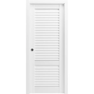 Sliding Pocket Door 18 x 84 inches | Louver 3388 Primed Wh1te | Kit Rail Hardware | Solid Wood Interior Louvered Doors