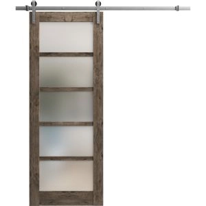 Sturdy Barn Door | Quadro 4002 Cognac Oak with Frosted Glass | 6.6FT Rail Hangers Heavy Hardware Set | Solid Panel Interior Doors