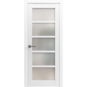Solid Interior French | Quadro 4002 White Silk with Frosted Glass | Single Regular Panel Frame Trims Handle | Bathroom Bedroom Sturdy Doors 