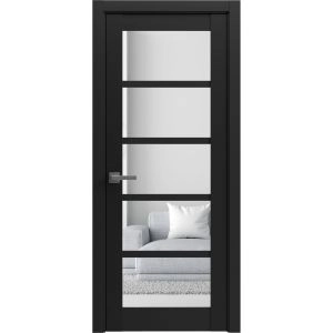 Solid Interior French | Quadro 4522 Matte Black with Clear Glass | Single Regular Panel Frame Trims Handle | Bathroom Bedroom Sturdy Doors 