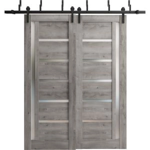 Sliding Closet Barn Bypass Doors | Quadro 4088 Nebraska Grey with Frosted Glass | Sturdy 6.6ft Rails Hardware Set | Wood Solid Bedroom Wardrobe Doors 