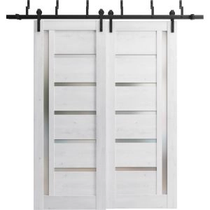 Sliding Closet Barn Bypass Doors | Quadro 4088 Nordic White with Frosted Glass | Sturdy 6.6ft Rails Hardware Set | Wood Solid Bedroom Wardrobe Doors 