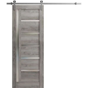 Sturdy Barn Door | Quadro 4088 Nebraska Grey with Frosted Glass | 6.6FT Rail Hangers Heavy Hardware Set | Solid Panel Interior Doors
