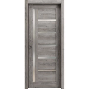 Sliding French Pocket Door | Quadro 4088 Nebraska Grey with Frosted Glass | Kit Trims Rail Hardware | Solid Wood Interior Bedroom Sturdy Doors