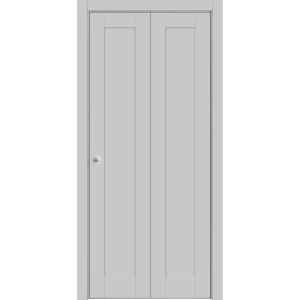 Sliding Closet Bi-fold Doors | Quadro 4111 Matte Grey with Glass | Sturdy Tracks Moldings Trims Hardware Set | Wood Solid Bedroom Wardrobe Doors 