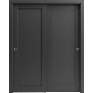 Sliding Closet Bypass Doors hardware | Quadro 4111 Matte Black | Sturdy Rails Moldings Trims Set | Kitchen Lite Wooden Solid Bedroom Wardrobe Doors 