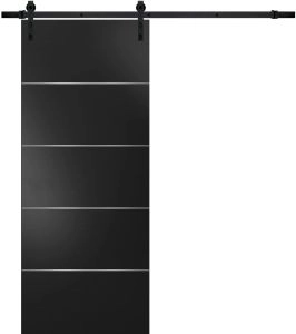 Sturdy Barn Door with Hardware | Planum 0020 Matte Black | Black 6.6FT Rail Hangers Heavy Set | Solid Panel Interior Doors