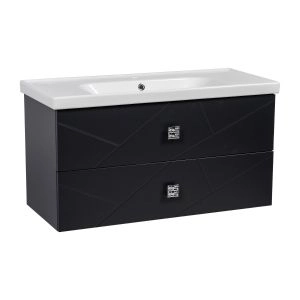 Modern Wall-Mount Bathroom Vanity with Washbasin | Picasso Anthracite Matte  Collection | Non-Toxic Fire-Resistant MDF-40"