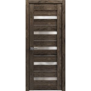 Solid French Door | Quadro 4445 Cognac Oak with Frosted Glass | Single Regular Panel Frame Trims Handle | Bathroom Bedroom Sturdy Doors 