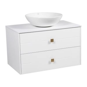 Modern Wall-Mount Bathroom Vanity with Washbasin | Dune White Matte Collection | Non-Toxic Fire-Resistant MDF-40"