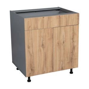 24" Base Cabinet Double Door Single Drawer with Natural Teak door