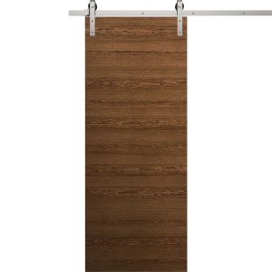Modern Barn Door 18 x 80 inches | Ego 5000 Cognac Oak Veneer | 6.6FT Silver Rail Track Heavy Hardware Set | Solid Panel Interior Doors