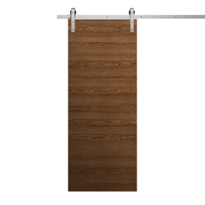 Modern Barn Door 32 x 96 inches | Ego 5000 Cognac Oak Veneer | 6.6FT Silver Rail Track Heavy Hardware Set | Solid Panel Interior Doors