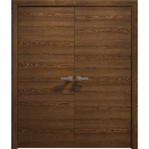 Interior Solid French Double Doors 36 x 80 inches | Ego 5000 Cognac Oak Veneer | Wood Interior Solid Panel Frame | Closet Bedroom Modern Doors