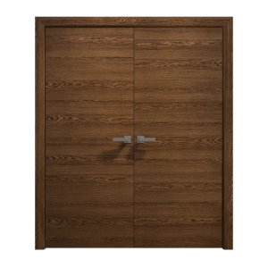 Interior Solid French Double Doors 84 x 84 inches | Ego 5000 Cognac Oak Veneer | Wood Interior Solid Panel Frame | Closet Bedroom Modern Doors