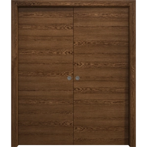 Sliding French Double Pocket Doors 36 x 80 inches | Ego 5000 Cognac Oak Veneer | Kit Rail Hardware | Solid Wood Interior Bedroom Modern Doors