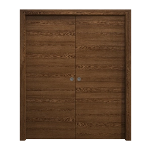 Sliding French Double Pocket Doors 48 x 80 inches | Ego 5000 Cognac Oak Veneer | Kit Rail Hardware | Solid Wood Interior Bedroom Modern Doors