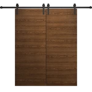 Modern Double Barn Door 36 x 80 inches | Ego 5000 Cognac Oak Veneer | 13FT Rail Track Set | Solid Panel Interior Doors