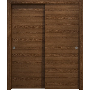 Sliding Closet Bypass Doors 36 x 80 inches | Ego 5000 Cognac Oak Veneer | Rails Hardware Set | Wood Solid Bedroom Wardrobe Doors