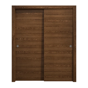 Sliding Closet Bypass Doors 56 x 84 inches | Ego 5000 Cognac Oak Veneer | Rails Hardware Set | Wood Solid Bedroom Wardrobe Doors