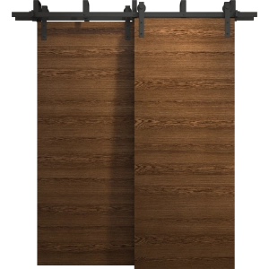 Sliding Closet Barn Bypass Doors 36 x 80 inches | Ego 5000 Cognac Oak Veneer | Modern 6.6ft Rails Hardware Set | Wood Solid Bedroom Wardrobe Doors