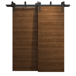 Sliding Closet Barn Bypass Doors 60 x 84 inches | Ego 5000 Cognac Oak Veneer | Modern 6.6ft Rails Hardware Set | Wood Solid Bedroom Wardrobe Doors