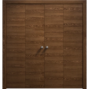 Sliding Closet Double Bi-fold Doors 72 x 80 inches | Ego 5000 Cognac Oak Veneer | Sturdy Tracks Moldings Trims Hardware Set | Wood Solid Bedroom Wardrobe Doors