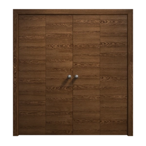 Sliding Closet Double Bi-fold Doors 72 x 84 inches | Ego 5000 Cognac Oak Veneer | Sturdy Tracks Moldings Trims Hardware Set | Wood Solid Bedroom Wardrobe Doors