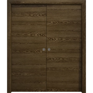 Sliding French Double Pocket Doors 36 x 80 inches | Ego 5000 Marble Oak | Kit Rail Hardware | Solid Wood Interior Bedroom Modern Doors