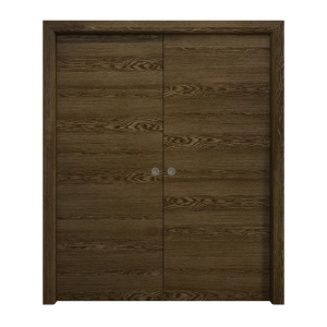 Sliding French Double Pocket Doors 48 x 80 inches | Ego 5000 Marble Oak | Kit Rail Hardware | Solid Wood Interior Bedroom Modern Doors