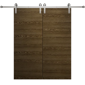 Modern Double Barn Door 36 x 80 inches | Ego 5000 Marble Oak | 13FT Silver Rail Track Set | Solid Panel Interior Doors