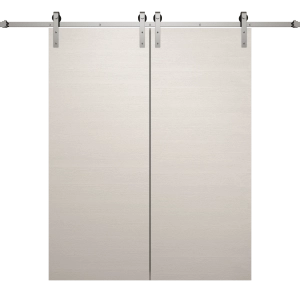 Modern Double Barn Door 36 x 80 inches | Ego 5000 Painted White Oak | 13FT Silver Rail Track Set | Solid Panel Interior Doors