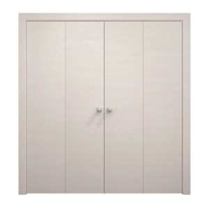 Sliding Closet Double Bi-fold Doors 72 x 96 inches | Ego 5000 Painted White Oak | Sturdy Tracks Moldings Trims Hardware Set | Wood Solid Bedroom Wardrobe Doors