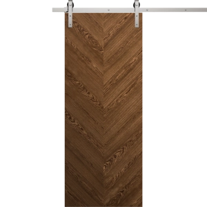 Modern Barn Door 18 x 80 inches | Ego 5005 Cognac Oak Veneer | 6.6FT Silver Rail Track Heavy Hardware Set | Solid Panel Interior Doors