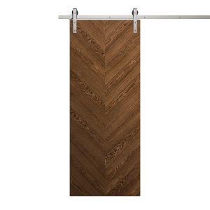 Modern Barn Door 18 x 96 inches | Ego 5005 Cognac Oak Veneer | 6.6FT Silver Rail Track Heavy Hardware Set | Solid Panel Interior Doors