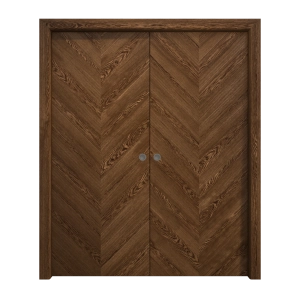 Sliding French Double Pocket Doors 56 x 80 inches | Ego 5005 Cognac Oak Veneer | Kit Rail Hardware | Solid Wood Interior Bedroom Modern Doors