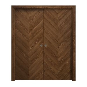 Sliding French Double Pocket Doors 36 x 80 inches | Ego 5005 Cognac Oak Veneer | Kit Rail Hardware | Solid Wood Interior Bedroom Modern Doors
