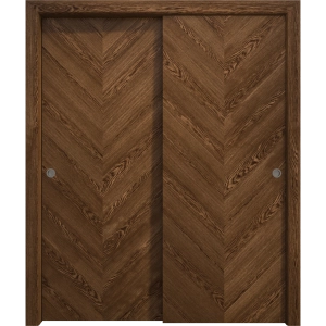 Sliding Closet Bypass Doors 36 x 80 inches | Ego 5005 Cognac Oak Veneer | Rails Hardware Set | Wood Solid Bedroom Wardrobe Doors