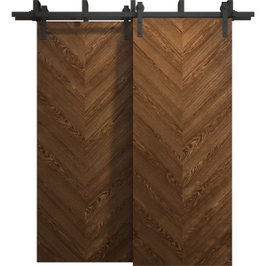 Sliding Closet Barn Bypass Doors 36 x 80 inches | Ego 5005 Cognac Oak Veneer | Modern 6.6ft Rails Hardware Set | Wood Solid Bedroom Wardrobe Doors