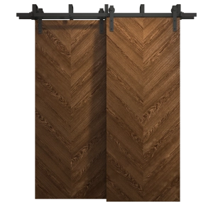Sliding Closet Barn Bypass Doors 36 x 96 inches | Ego 5005 Cognac Oak Veneer | Modern 6.6ft Rails Hardware Set | Wood Solid Bedroom Wardrobe Doors