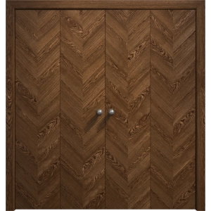 Sliding Closet Double Bi-fold Doors 72 x 80 inches | Ego 5005 Cognac Oak Veneer | Sturdy Tracks Moldings Trims Hardware Set | Wood Solid Bedroom Wardrobe Doors