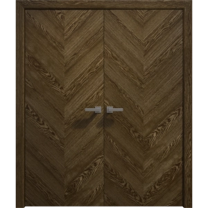 Interior Solid French Double Doors 36 x 80 inches | Ego 5005 Marble Oak | Wood Interior Solid Panel Frame | Closet Bedroom Modern Doors