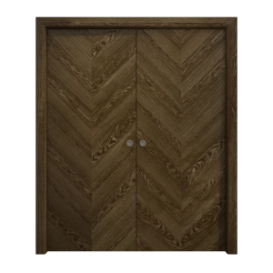 Sliding French Double Pocket Doors 56 x 80 inches | Ego 5005 Marble Oak | Kit Rail Hardware | Solid Wood Interior Bedroom Modern Doors
