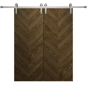 Modern Double Barn Door 56 x 80 inches | Ego 5005 Marble Oak | 13FT Silver Rail Track Set | Solid Panel Interior Doors