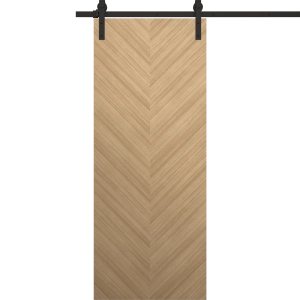 Modern Barn Door 18 x 80 inches | Ego 5005 Natural Oak | 6.6FT Rail Track Heavy Hardware Set | Solid Panel Interior Doors